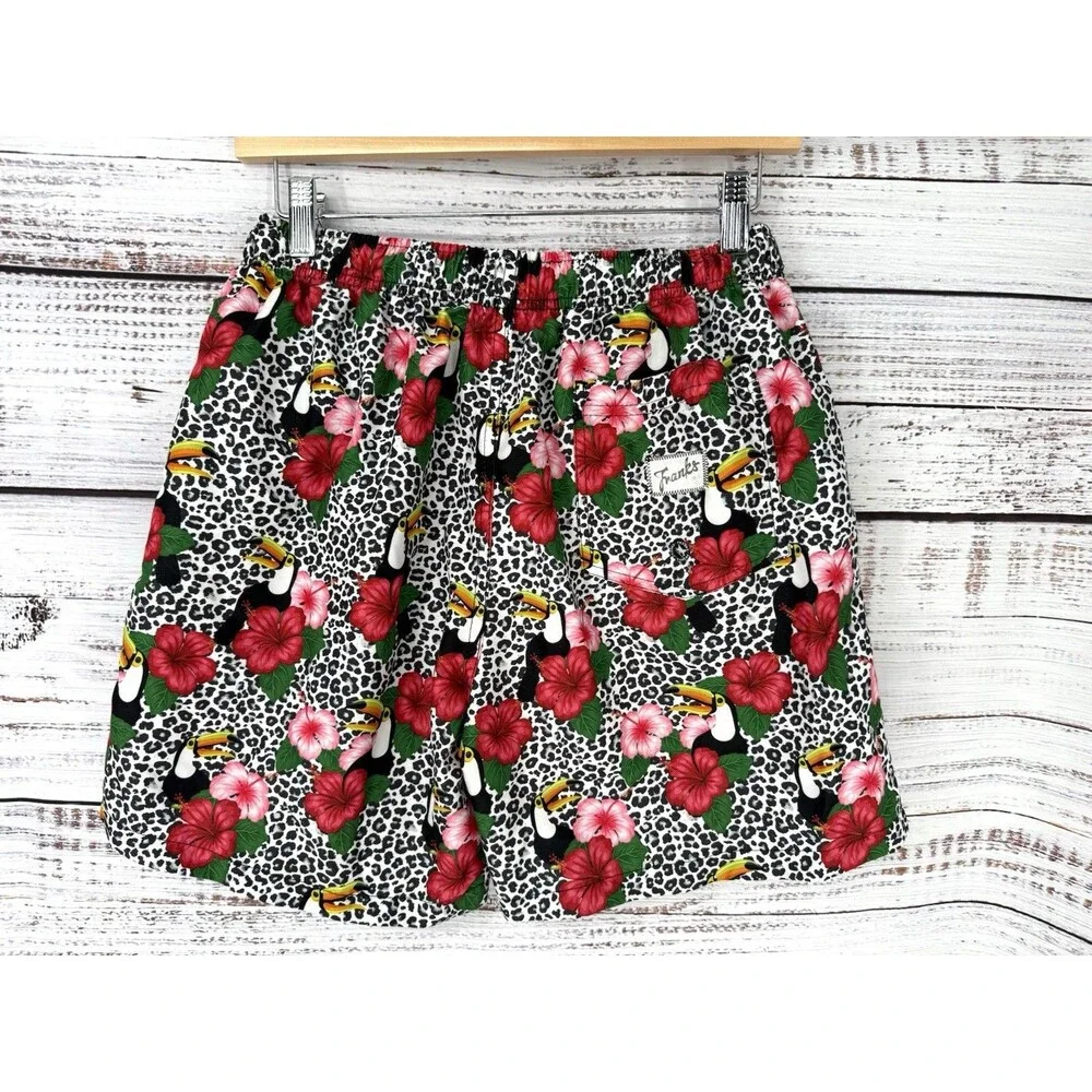 Franks Australia Broadbeach Swim Trunks Men’s Large Leopard Parrots Lined Shorts